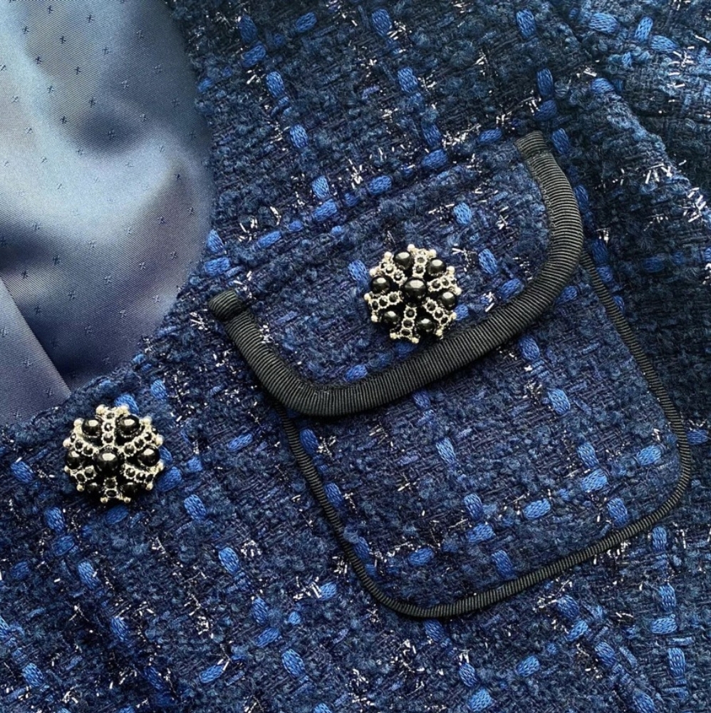 Self-Portrait Blue Metallic Boulce Midi Dress - Picture 3 of 7